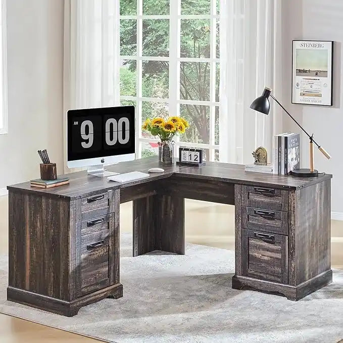 60-Inch Farmhouse L-Shaped Executive Wood Corner Desk