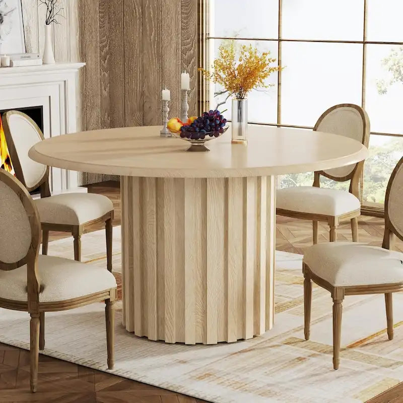 Round Dining Table for 4 with Metal Base for Kitchen and Dining Room