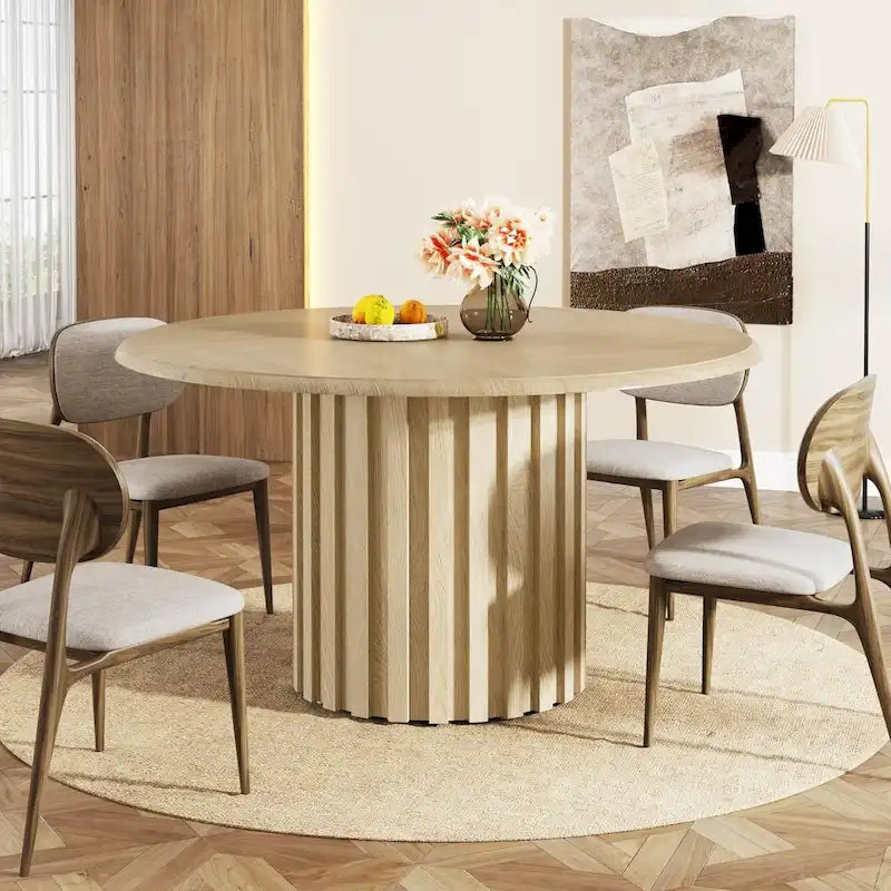 Round Dining Table for 4 with Metal Base for Kitchen and Dining Room