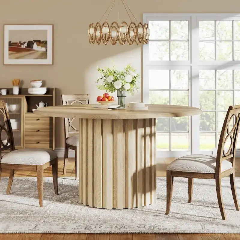 Round Dining Table for 4 with Metal Base for Kitchen and Dining Room
