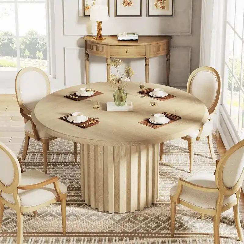Round Dining Table for 4 with Metal Base for Kitchen and Dining Room