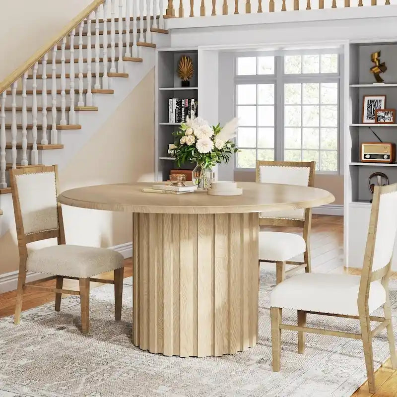 Round Dining Table for 4 with Metal Base for Kitchen and Dining Room