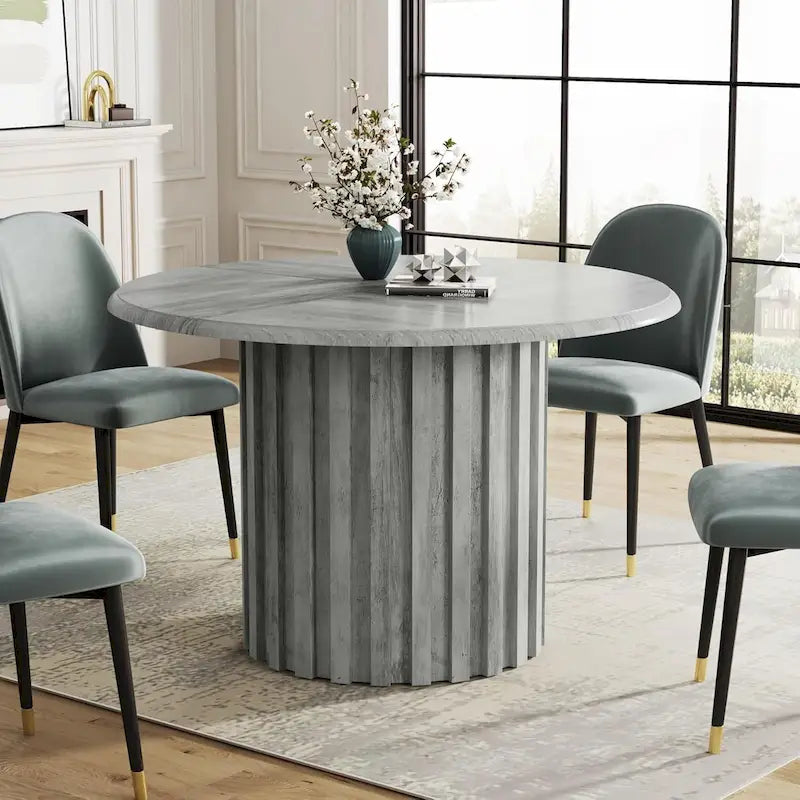 Round Dining Table for 4 with Metal Base for Kitchen and Dining Room