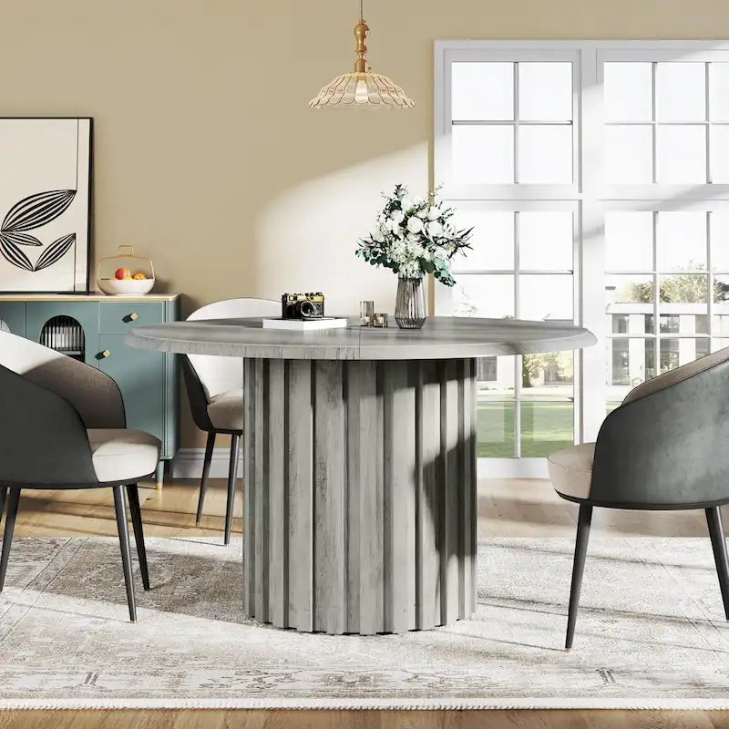 Round Dining Table for 4 with Metal Base for Kitchen and Dining Room