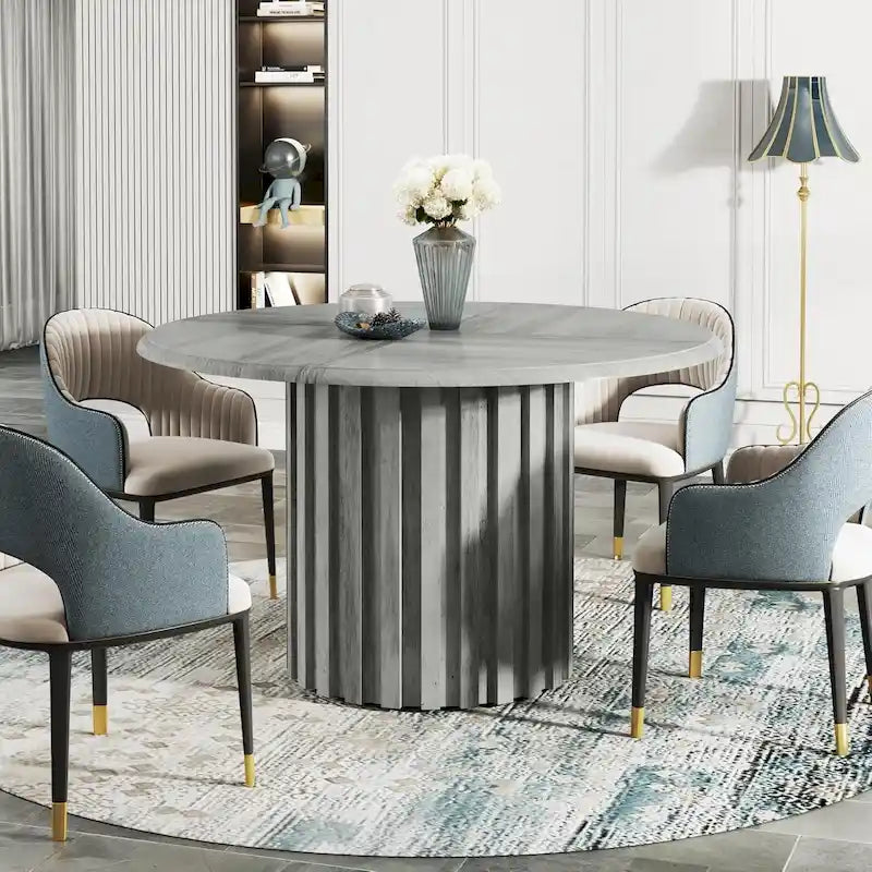 Round Dining Table for 4 with Metal Base for Kitchen and Dining Room