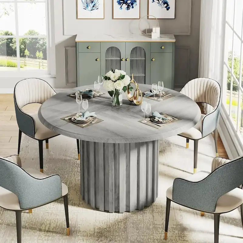 Round Dining Table for 4 with Metal Base for Kitchen and Dining Room